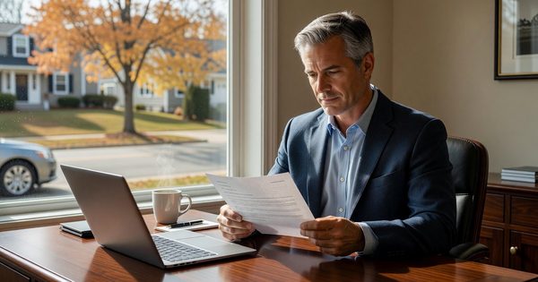 Connecticut car buyer reviewing a pre-approval letter at a desk before visiting a dealership.